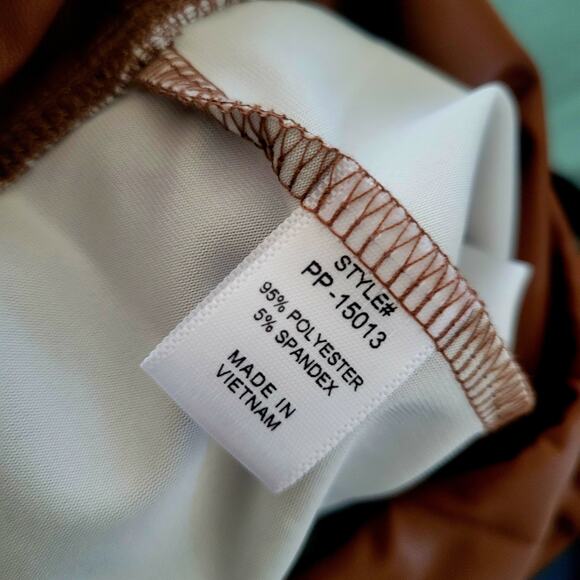 NWOT Zenana Faux Leather Leggings XL Brown High Waist Curvy Edgy Winter Fall - Picture 3 of 9